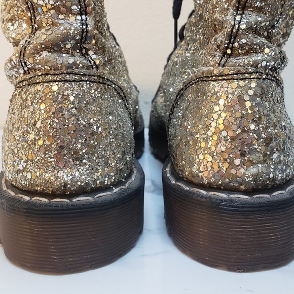 Dr. Martens RARE Vintage 90s Gold Chunky Glitter Boots - Picture 10 of 16